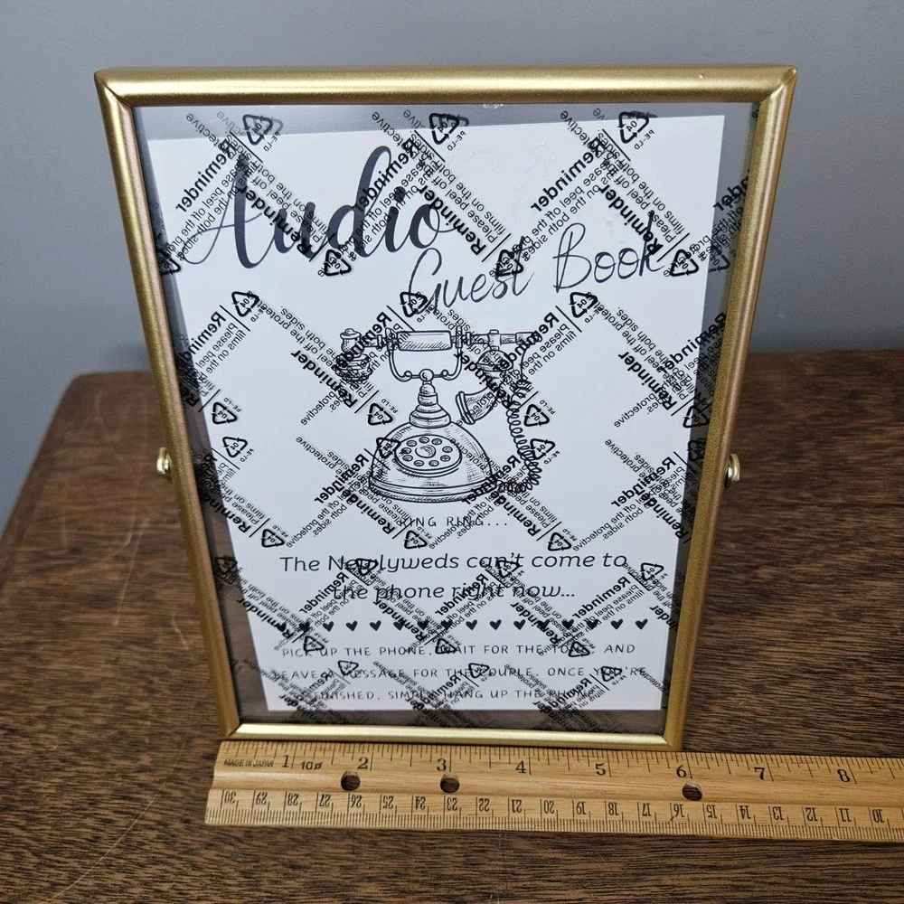 Gold Audio Guest Book Wedding Sign 6x8 Gold‎ Frame Tabletop Decor Phone Message